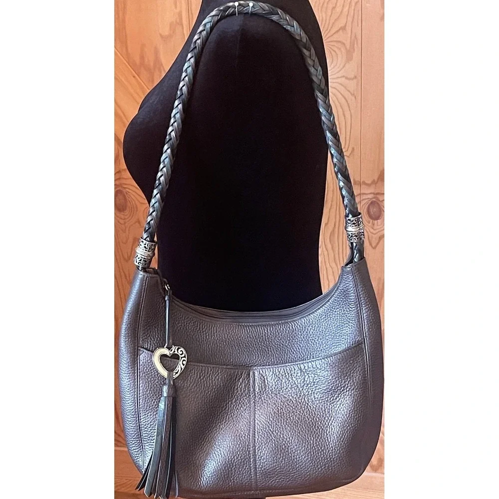 Brighton Barbados  Pebbled Leather Hobo Shoulder Handbag Braided Strap